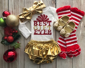 Best Gift Ever - Baby Girl Christmas Outfit - My First Christmas - Baby Girl Christmas Photos - Baby’s 1st Christmas