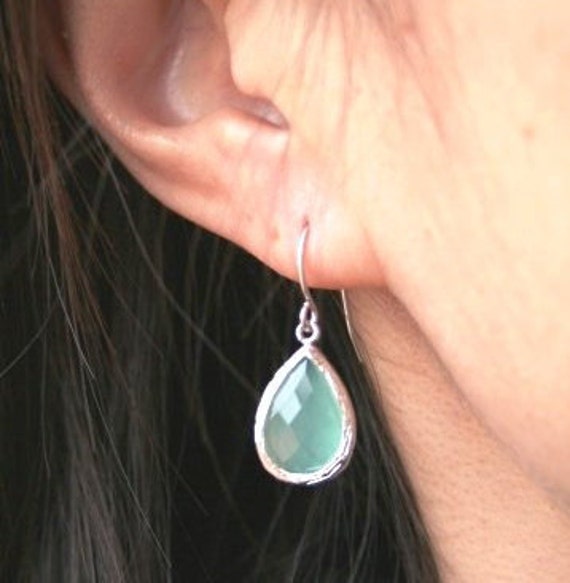 Items similar to Silver Mint Earrings. Bridesmaid Jewelry. Mint Green