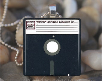 FLOPPY DISK Computer Chip Drive Glass Tile Pendant Necklace Keyring