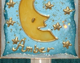 Personalized Moon Star Night Light Moon Nursery Decor Celestial Night Light Plug In Moon Nursery Celestial Nursery Baby Night Light Kids