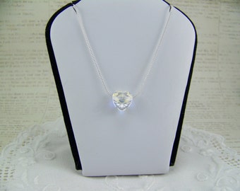 Heart Necklace, AB Crystal Heart Necklace, Sweetheart Necklace, Swarovski Heart, Wedding Necklace, Solitare Heart, Floating Heart Necklace