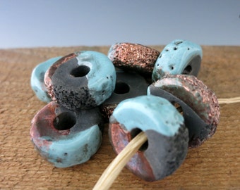 Mykonos Frosted Copper Textured Donut, 25x13mm Ceramic Bead with Copper Oxide finish, Made in Greece, RPT25FC