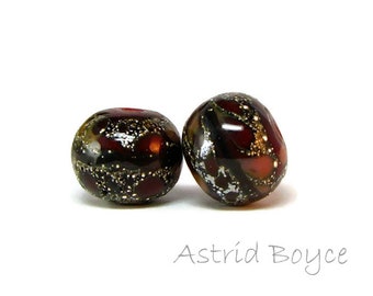Cherry Cola Artisan Lampwork Bead Pair- Deep red glasses and a few other shades with fine Italian silver on a dark base - perfect for summer