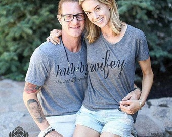 Couples Shirts Set "Hubby Wifey" Wifey Hubby shirts, Bride Groom Shirts, Mr Mrs shirts, Wedding gift, Anniversary gift, Honey moon shirts
