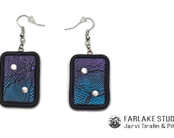 Blue violet earrings Polymer clay earrings Blue purple earrings Rectangle earrings Framed earrings Handmade jewelry Textured earrings