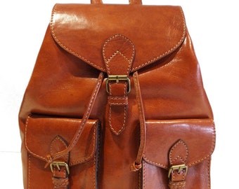Hand-made Premium Leather Rucksack Backpack in Tan