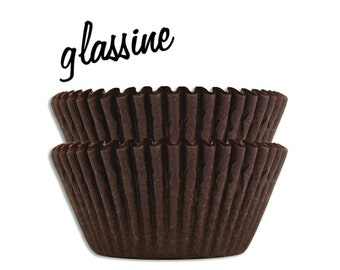 Brown Glassine Baking Cups - 50 solid chocolate brown paper cupcake liners