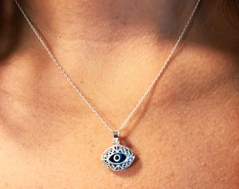Evil Eye Necklace - Silver Evil Eye - Protection Necklace - Filigree Evil Eye Pendant - Eye-shaped Filigree Evil Eye Necklace