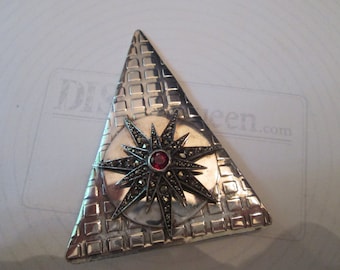 Handcrafted RAY of SUN pin or brooch! Vintage sterling .925 silver with stones: excellent!