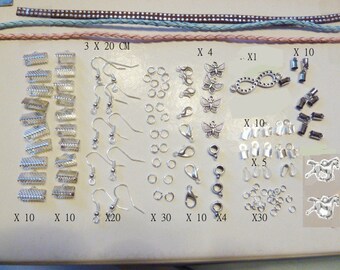 set of 140 finishes: Kit for beginner clasps-bails-rings-charms - cords