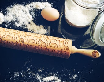 HORSES rolling pin, embossing rolling pin, engraved rolling pin by laser