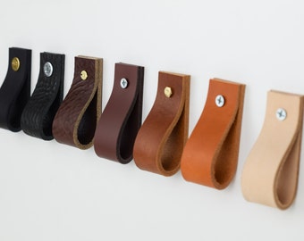 leather drawer pulls, leather pulls, leather cabinet pull, leather dresser pull, kitchen handle, leather handles, cabinet pulls, veg tanned