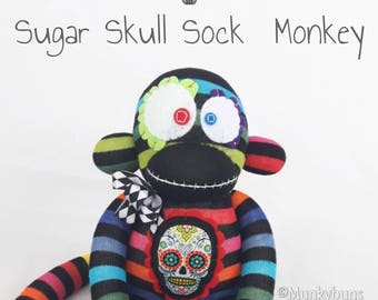 Sugar Skull Sock Monkey Doll WITH Embroidered Name