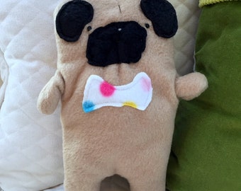 Frank ~ The Fawn Pug Bow Tie Bummlie ~ Stuffing Free Dog Toy ~ Ready To Ship Today - Polka Dot Bow Tie