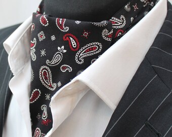 Cravat Ascot UK Made Black Paisley. Cravat & Hanky.Premium Cotton.