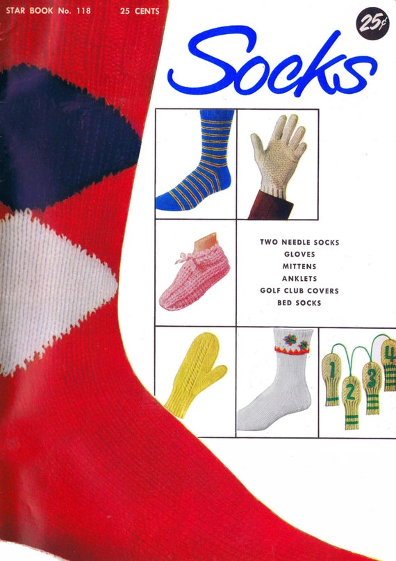 vintage-knitting-pattern-book-two-needle Vintage Knitting Pattern Book Two Needle Socks Gloves Mittens Anklets Golf Club Cover Mitts Bed Sock Patterns Children Girls Boys Men Women