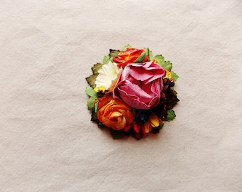 Bon Bon pink cherry red orange chocolate yellow green daisy mix Handmade Roses Vintage style Millinery flower corsage