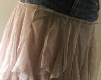 Mauve tulle jean skirt ruffled chiffon dusty rose lilac lace French bohemian Renaissance Denim Couture Made to Order