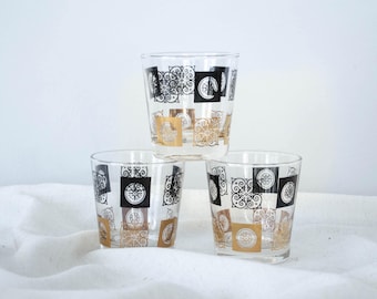 1960s mid century medallion tumblers | mid century barware