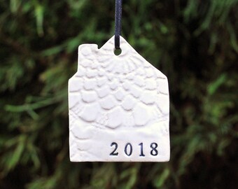Home 2018 Ornament - Ceramic, Pottery, Handmade - First House, New House Christmas Ornament - Lauren Sumner Pottery