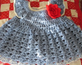 Sweet vintage Crocheted Baby Girl Jumper Dress Rose Floral Accent