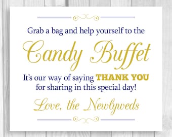 SALE Grab a Bag and Help Yourself to the Candy Buffet 8x10 Printable Navy Blue and Gold Wedding Reception Sign - Instant Download - Digital