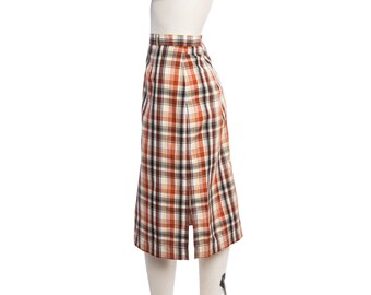 Vintage plaid midi skirt -- autumn colors skirt -- vintage A-line skirt -- size medium