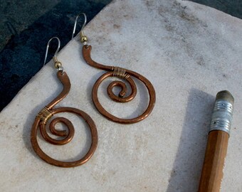 Large Copper Scroll Dangle Earrings