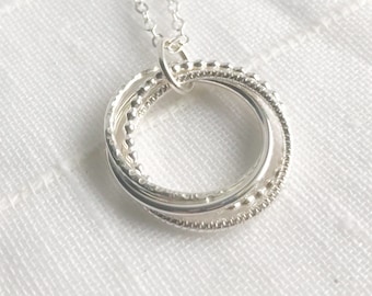Gift for 40th Birthday Sterling Silver Four Rings Four Decades Necklace Silver Birthday Rings Necklace Decade Necklace