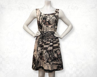 Alice in Wonderland Mad Tea Party Tea-stained screenprinted Cotton Dress