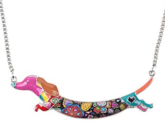 Bonsny Statement Metal Alloy Enamel Animal Pets Dachshund Dog Choker Necklace Chain Collar Pendant Fashion New Jewelry For Women