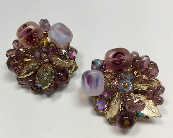 Vintage Alice Caviness Amethyst Glass Bead Earrings