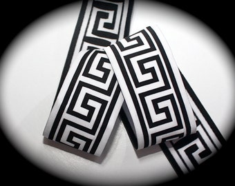 Woven Jacquard Ribbon Greek Key Trim - 1 7/8" x 1 yard Black and White