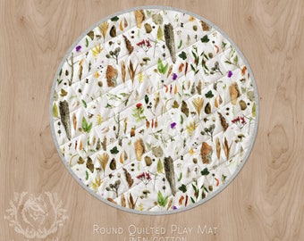 Modern Australiana Baby Play Mat Bushland Botanical/ Round Play Rug, Cot Quilt Circle Rug/ Linen or Organic Cotton. Ships in 2-3 weeks