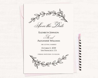 printable calligraphy black and white save the date diy