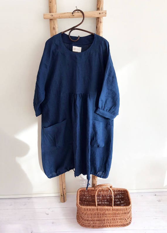 Dark Blue Linen Dress Linen Tunic Dress Tunic for women