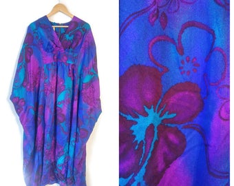 Waltah Clarks Hawaiian Muumuu dress size 12 Large Blue Purple floral