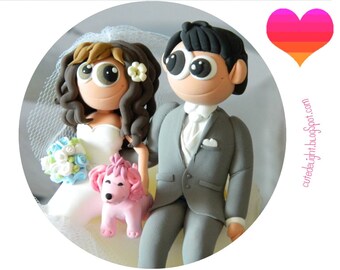 Wedding Cake Topper - CUSTOM cake topper, FUNNY cake topper, Wedding figurines, wedding topper, pink dog cake topper,dog wedding cake topper