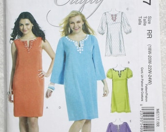 Size RR (18W - 24W) Bust 36" - 42" McCall's Sewing Pattern 6117 Dress with Sleeve Variation and Neckline Embellishment