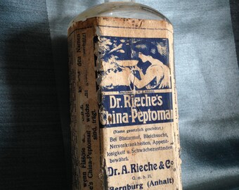 Dr. Rieche's China-Peptoman - Schöne alte Flasche mit doppeltem Etikett
