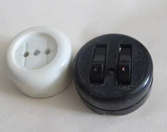Vintage Electric Light Switch and Socket, Soviet Retro Electrical Tools, Turn Knobs