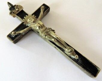 Antique French, Pectoral, Crucifix, Ebony, Brass, SHIPPING INCLUDED