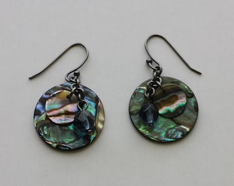 Abalone Shell Round Dangle Wire Pierced Vintage Earrings