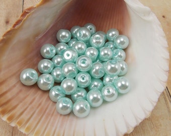 8mm Glass Pearls - Light Blue - 50 pieces