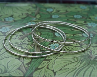 Hammered Silver Bangle, Textured Bangle, Narrow Bangle