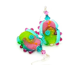 Colorful Abstract Earrings, Lampwork Earrings, Glass Earrings, Glass Bead Earrings, Unique Earrings, Glass Art Earrings, Modern Earrings