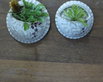 Teeny Wee Air Planter Set of 2 - Handmade Stoneware Pottery Ceramic - White - Vines