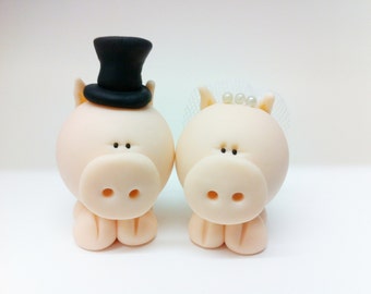 Polymer Clay Pig Wedding Cake Topper