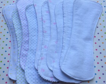 Pantyliners, White or Mixed, Reusable Panty Liners, 100% Cotton Flannel, 2 Styles, Wingless, Can Make Custom Sizes