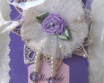 ivory lace & tulle flower pin lavender